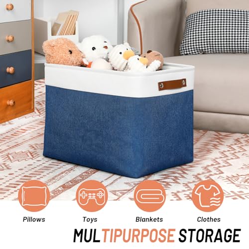 Large Storage Baskets with Leather Handles for Linen Closet and Home Office (3 Count)
