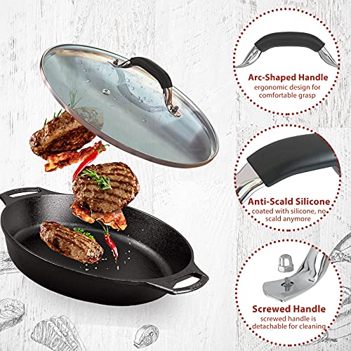 12 Inch Tempered Glass Pot Lid Compatible with 12” Lodge Cast Iron Skillets and 7 Quart Dutch Ovens