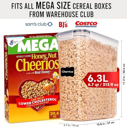 2 Pack (6.3L / 213OZ) EXTRA Large Airtight Food Storage Cereal Containers for Bulk Food Storage BPA-Free Plastic Container, Pantry Organization and Canister for Rice, Pasta, Sugar & Flour (2 Count)