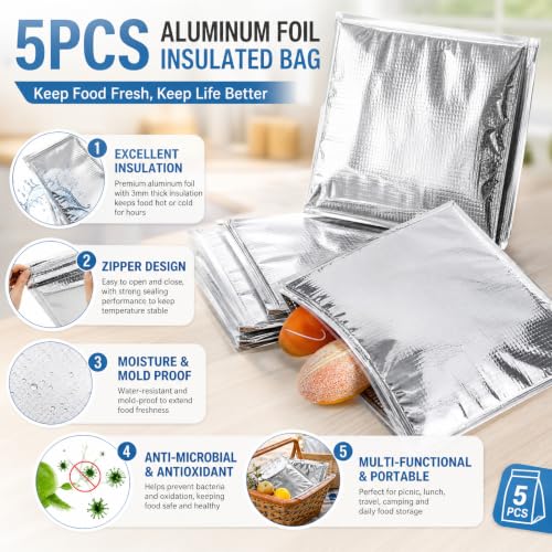 Insulated Food Storage Bag with Zipper Design (5 Count)