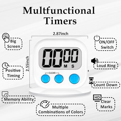 Digital Kitchen Classroom Timers for Kids Cooking 12pcs Wht Blu Grn (12 Count)