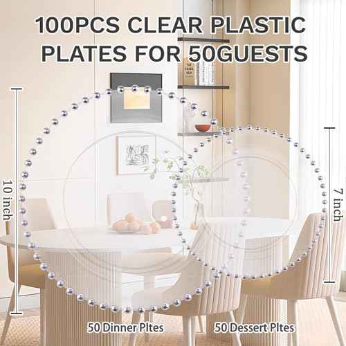 100PCS Clear Plastic Plates with Silver Beads for Bridal Showers (100 Count)