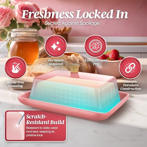 Large Ceramic Butter Dish with Lid for Countertop