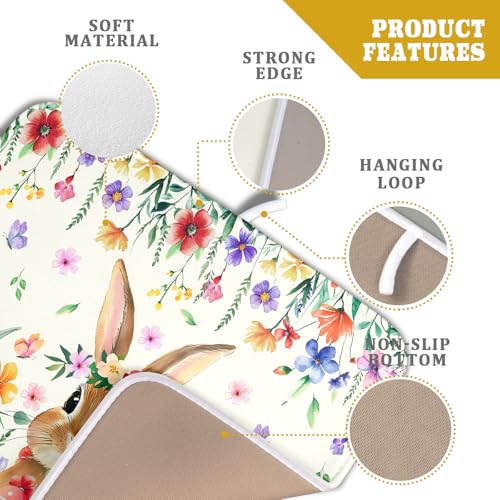 Easter Rabbit Dish Drying Mat Spring Flower Dish Drainer Rack Mats 16x18 inch Absorbent Microfiber Fast Dry Pad Kitchen Counter Accessories
