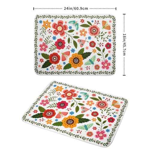 Colorful Boho Floral Dish Drying Mat 18x24 Inch Dishes Dry Pad Drainer Rack Mats Absorbent Hanging Loop Kitchen Counter Bar Accessories