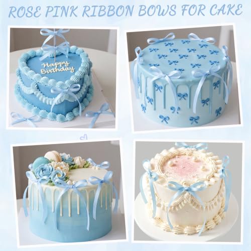 30 Pack Bow Cake Toppers Light Blue Ribbons Bows for Cake (30 Count)