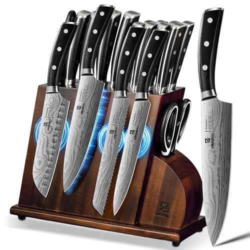 15 PC Magnetic Knife Sets for Kitchen with Block (15 Count)
