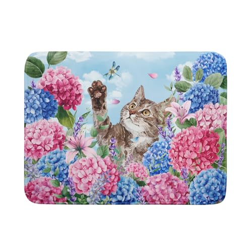 Cute Dish Drying Mats for Kitchen Counter Large 18 X 24 In（Spring Cat Blue）