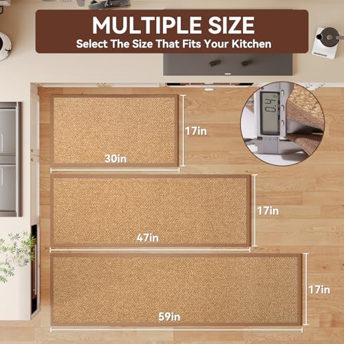 Kitchen Rugs Non Slip Washable Kitchen Mat Anti Fatigue Brown 17"x47" (5.54 Sq Ft)