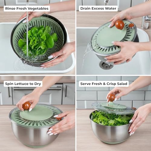 Large Stainless Steel Salad Spinner 5.3QT (169.6 Fl Oz)