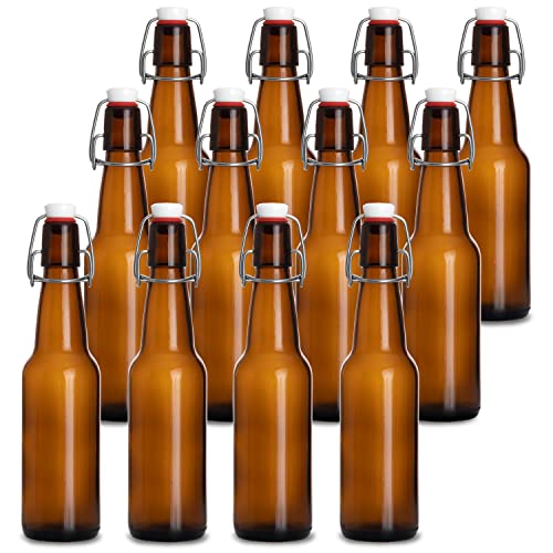 16 oz Amber Flip Top Glass Beer Bottles (12 Count)