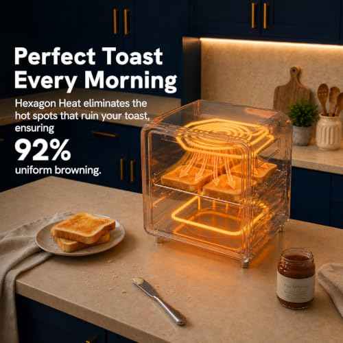 6-in-1 Air Fryer Toaster Oven Combo, Compact 12.7 QT Small Countertop Convection Oven, Fits 9" Pizza & 4 Toast, Hexagon Hybrid Heating, Enamel Baking Pan Included, Stainless Steel Finish