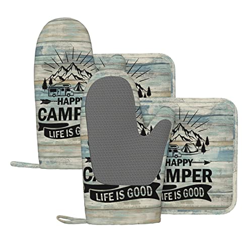 Happy Camper Oven Mitts and Pot Holders Sets of 4 (4 Count)