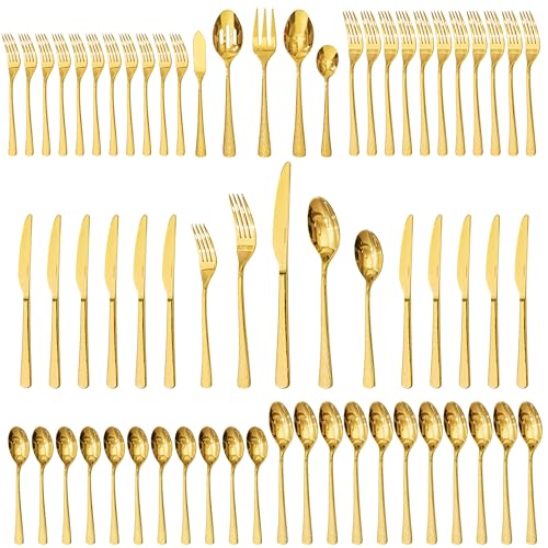 65 Piece Gold Silverware Set with Serving Utensils (65 Count)