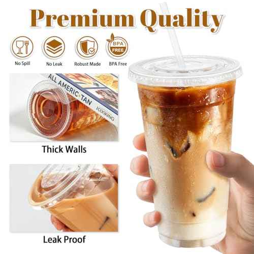 500 Pack 24 oz Clear Plastic Cups with Lids and Straws Disposable (500 Count)