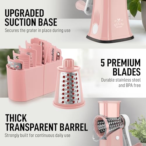 Rotary Cheese Grater Manual Hand Crank 5 Blade Shredder