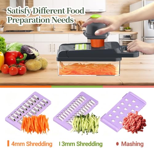 12-in-1 Vegetable Chopper 7 Blades, Veggie Cutter with Handle, Black/Purple