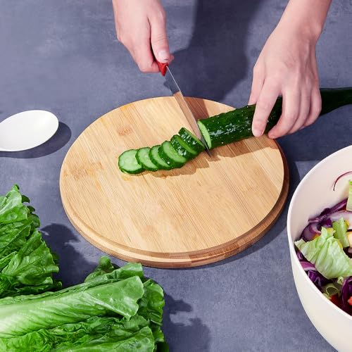 10” Bamboo Fiber Large Salad Serving Bowl Set with Wooden Lid & Servers