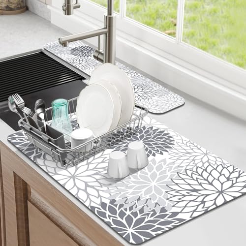 2PCS 16" x 24" Dish Drying Mat & 24" x 5.5" Sink Splash Guard (2 Count)