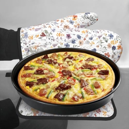 Watercolor Floral Oven Mitts and Pot Holder Kitchen Accessories Sets Botanical Leaf Heat Resistant Cooking Grilling Baking Gloves Hot Pads