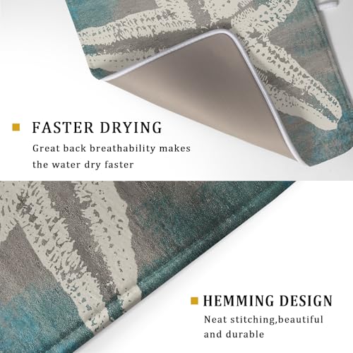 Vintage Starfish Dish Drying Mat Coastal Beachy Nautical Drainer Rack Mat 18"x24" Absorbent Washable Dish Dry Pad for Kitchen Counter Sink