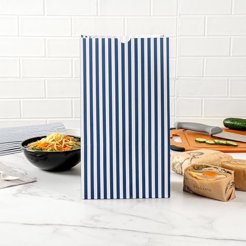 Blue And White Stripe Paper Bag (100 Count)