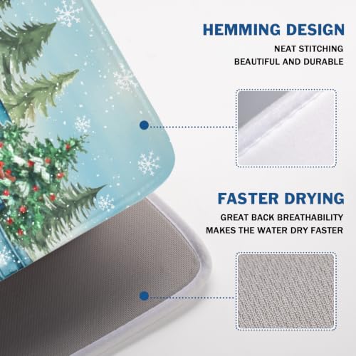 Winter Snowman Blue Dish Drying Mat Xmas Truck Dishes Pad 18"x24" Microfiber Absorbent Drainer Rack Mats Protector for Kitchen Counter Sink