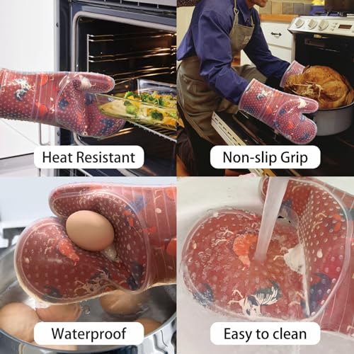 Oven Mitts with Transparent Clear Silicone Shell and Nice Shell Flower Printing (2 Count)