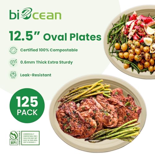 12.5 Inch Compostable Oval Plates [125 (125 Count)