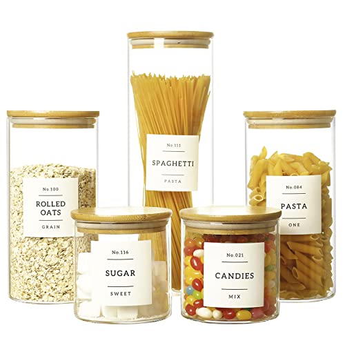 5 Pcs Glass Food Storage Containers With 132 Pantry Labels Preprinted