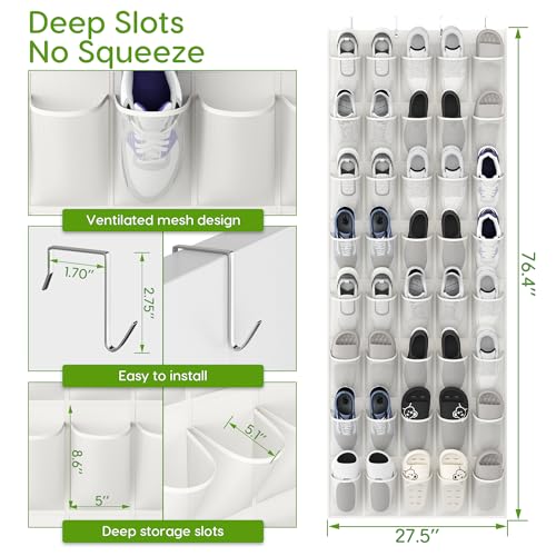 Over the Door Shoe Organizer with 40 Large Breathable Mesh Pockets