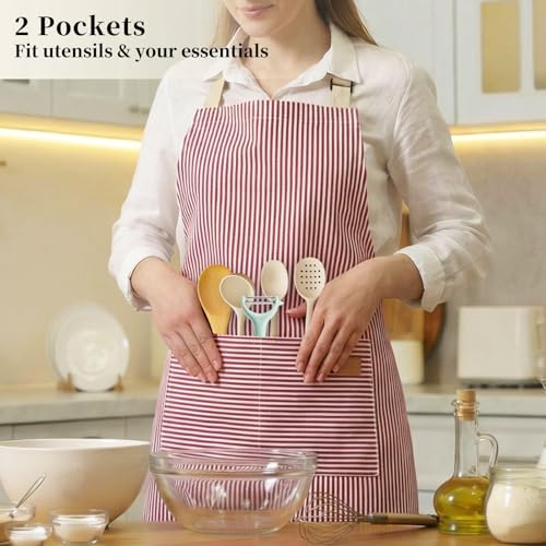 2 Pack Cooking Aprons Adjustable Bib Apron for Women with 2 Pockets (2 Count)