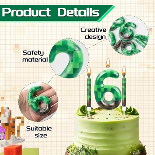 13 Pcs Dynamite Candles 12 TNT Themed Birthday Cake Candles and Number 6 Candle Cake Topper for Pixel Theme Birthday Party Anniversary Party Dynamite Theme Party Video Game Party Supplies (13 Count)