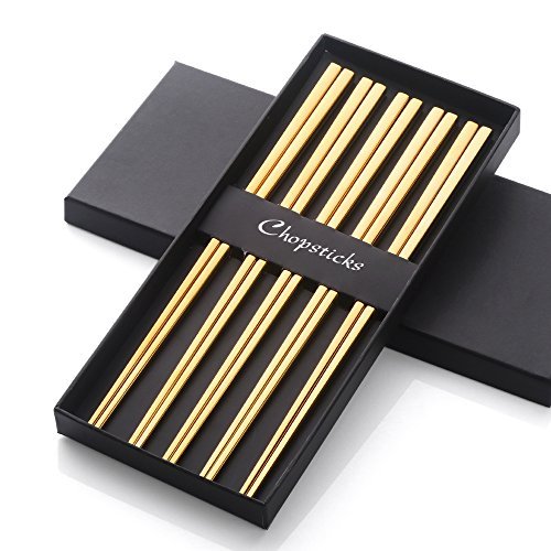 5 Pair Gold Stainless Steel Chopsticks