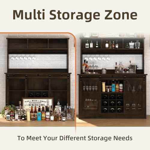 47" Farmhouse Coffee Bar with Storage Hutch & Wine Rack