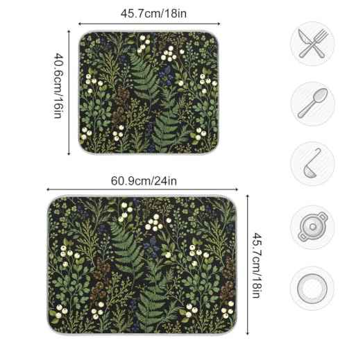Sage Leaves Botanical Berry Plant Dish Drying Mat for Kitchen Counter Absorbent Microfiber Drying Pad