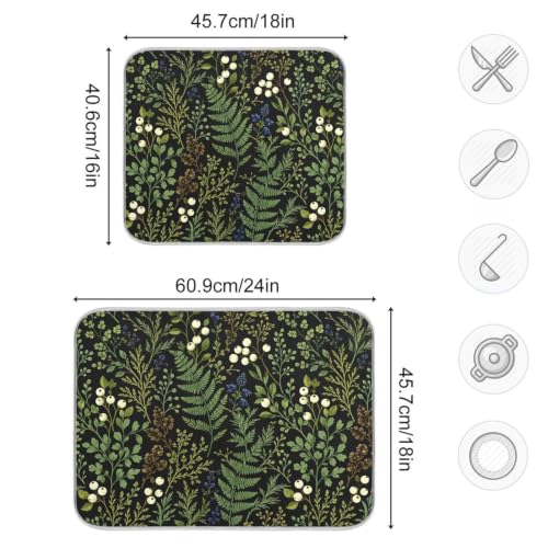 Sage Leaves Botanical Berry Plant Dish Drying Mat for Kitchen Counter Absorbent Microfiber Drying Pad