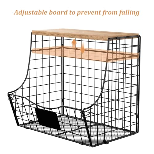 3 Pack wire Fruit Basket for Kitchen with Wood Lid (3 Count)