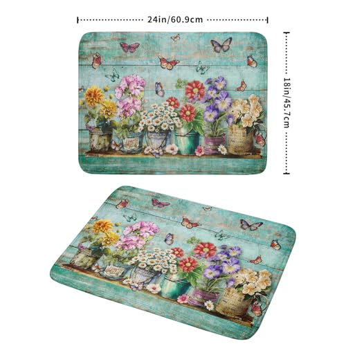 Spring Floral Rustic Dish Drying Mat for Kitchen Counter Absorbent Microfiber Large Drying Pad 18 x 24 Inch Flowers Jars