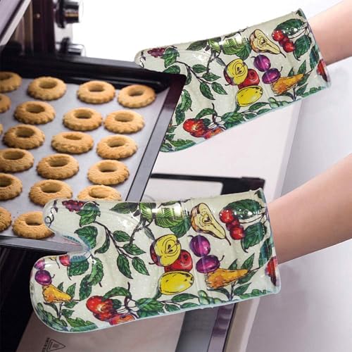 Oven Mitts with Transparent Clear Silicone Shell and Nice Friut Flower Printing (2 Count)