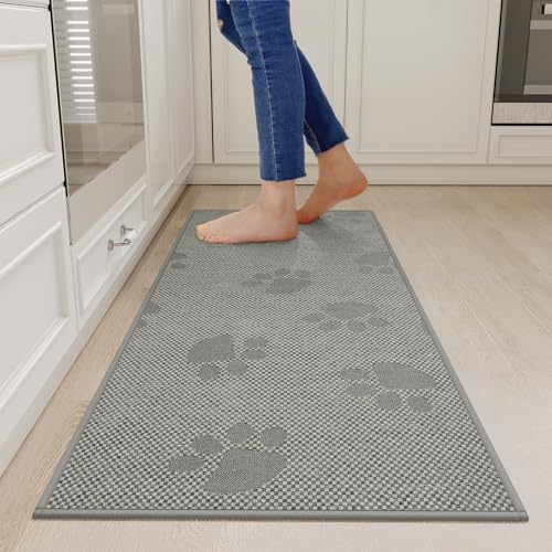 Kitchen Rugs Kitchen Mats for Floor Non Slip Gray Paw 17"x47" (5.48 Sq Ft)