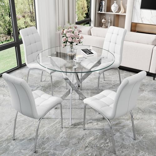 5 Piece Round Glass Dining Table Set (5 Count)