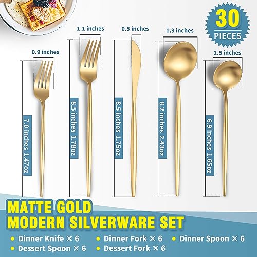 Matte Gold Silverware Set for 6 (30 Count)