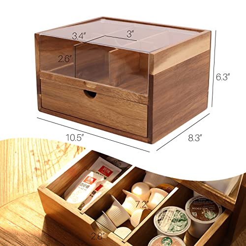 Acacia Wood Tea Organizer 2 Tier with Drawer
