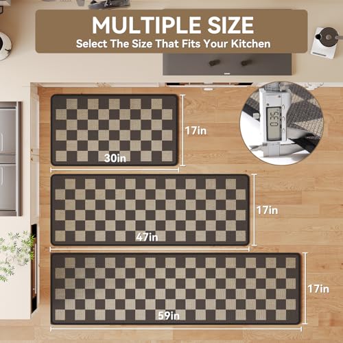 Kitchen Rugs Kitchen Mats for Floor Non Slip Beige Checkered 17"x47" (5.5556 Sq Ft)