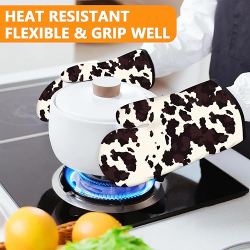 Black Cow Print Oven Mitts and Pot Holders Sets 4Pcs