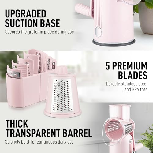 Rotary Cheese Grater Manual Hand Crank 5 Blade Shredder
