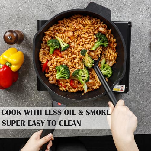 Nonstick Deep Frying Pan Skillet with Silicone Lid