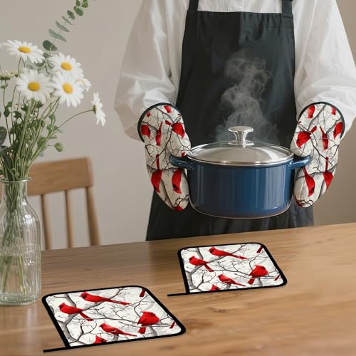 Red Cardinal Oven Mitts and Pot Holders Set (4 Count)