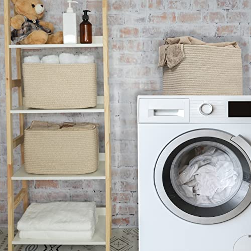 Woven Cotton Rope Storage Baskets 15x10x9.3" 3 Pack Oatmeal